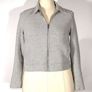 Banana Republic Women's Gray Knit Tweed Cropped Jacket Zip Front/Sleeves Size M